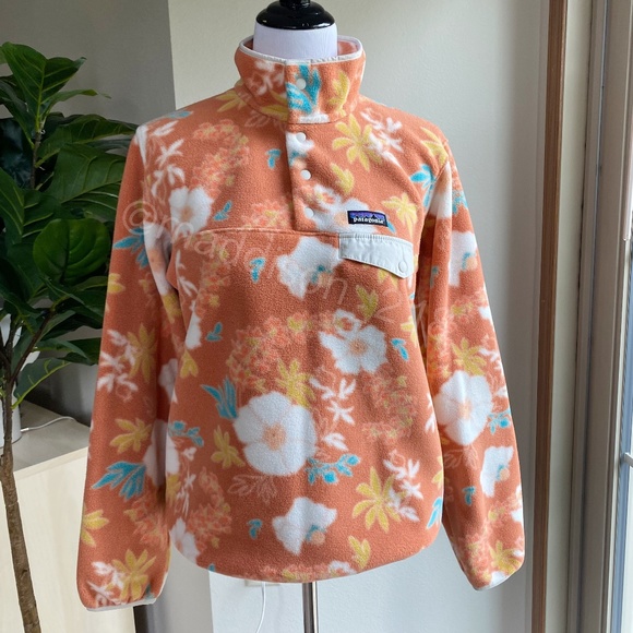 Patagonia Sweaters - Patagonia Synchilla Snap-T Fleece Medium Pullover Flower Power Big Toasted Peach